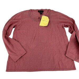 * NWT Vintage Denim & Co. QVC Rose Light Sweater 100% Cotton Crochet Collar L